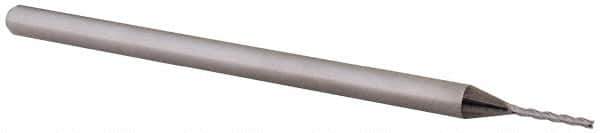 Accupro - 0.035", 0.28" LOC, 1/8" Shank Diam, 2-1/2" OAL, 3 Flute, Solid Carbide Square End Mill - Single End, Uncoated, Spiral Flute, 30° Helix, Centercutting, Right Hand Cut, Right Hand Flute, Series Miniature - USA Tool & Supply