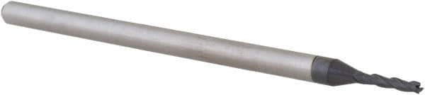 Accupro - 0.055", 0.275" LOC, 1/8" Shank Diam, 2-1/2" OAL, 3 Flute, Solid Carbide Square End Mill - Single End, AlTiN Finish, Spiral Flute, 30° Helix, Centercutting, Right Hand Cut, Right Hand Flute, Series Miniature - USA Tool & Supply