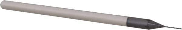 Accupro - 0.0156", 0.187" LOC, 1/8" Shank Diam, 2-1/2" OAL, 3 Flute, Solid Carbide Square End Mill - Single End, AlTiN Finish, Spiral Flute, 30° Helix, Centercutting, Right Hand Cut, Right Hand Flute, Series Miniature - USA Tool & Supply