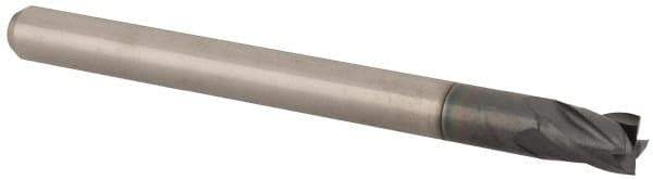 Accupro - 0.12", 0.18" LOC, 1/8" Shank Diam, 1-1/2" OAL, 4 Flute, Solid Carbide Square End Mill - Single End, AlTiN Finish, Spiral Flute, 30° Helix, Centercutting, Right Hand Cut, Right Hand Flute, Series Miniature - USA Tool & Supply