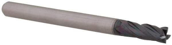 Accupro - 0.12", 0.36" LOC, 1/8" Shank Diam, 1-1/2" OAL, 4 Flute, Solid Carbide Square End Mill - Single End, AlTiN Finish, Spiral Flute, 30° Helix, Centercutting, Right Hand Cut, Right Hand Flute, Series Miniature - USA Tool & Supply