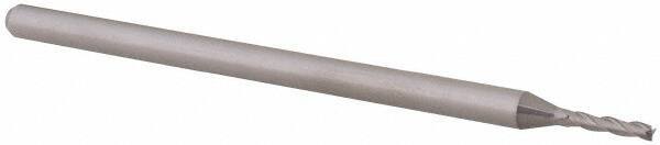 Accupro - 0.055", 0.275" LOC, 1/8" Shank Diam, 2-1/2" OAL, 3 Flute, Solid Carbide Square End Mill - Single End, Uncoated, Spiral Flute, 30° Helix, Centercutting, Right Hand Cut, Right Hand Flute, Series Miniature - USA Tool & Supply
