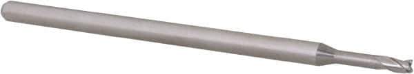 Accupro - 5/64", 0.117" LOC, 1/8" Shank Diam, 2-1/2" OAL, 3 Flute, Solid Carbide Square End Mill - Single End, Uncoated, Spiral Flute, 30° Helix, Centercutting, Right Hand Cut, Right Hand Flute, Series Miniature - USA Tool & Supply