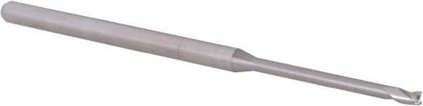 Accupro - 0.075", 0.112" LOC, 1/8" Shank Diam, 2-1/2" OAL, 3 Flute, Solid Carbide Square End Mill - Single End, Uncoated, Spiral Flute, 30° Helix, Centercutting, Right Hand Cut, Right Hand Flute, Series Miniature - USA Tool & Supply