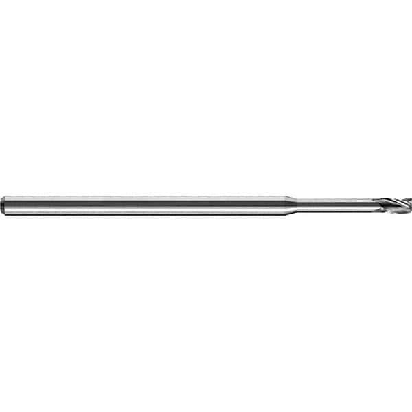 Accupro - 1/16", 0.093" LOC, 1/8" Shank Diam, 2-1/2" OAL, 3 Flute, Solid Carbide Square End Mill - Single End, Uncoated, Spiral Flute, 30° Helix, Centercutting, Right Hand Cut, Right Hand Flute, Series Miniature - USA Tool & Supply