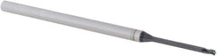 Accupro - 0.055", 0.082" LOC, 1/8" Shank Diam, 2-1/2" OAL, 3 Flute, Solid Carbide Square End Mill - Single End, AlTiN Finish, Spiral Flute, 30° Helix, Centercutting, Right Hand Cut, Right Hand Flute, Series Miniature - USA Tool & Supply