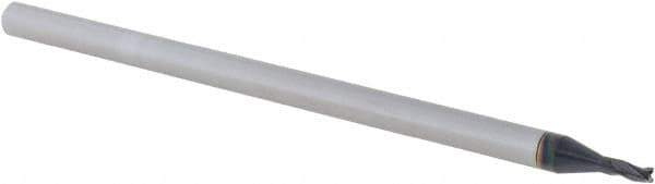 Accupro - 0.055", 0.082" LOC, 1/8" Shank Diam, 2-1/2" OAL, 3 Flute, Solid Carbide Square End Mill - Single End, AlTiN Finish, Spiral Flute, 30° Helix, Centercutting, Right Hand Cut, Right Hand Flute, Series Miniature - USA Tool & Supply