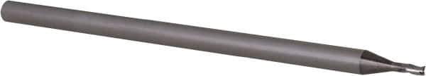 Accupro - 0.05", 0.075" LOC, 1/8" Shank Diam, 2-1/2" OAL, 3 Flute, Solid Carbide Square End Mill - Single End, Uncoated, Spiral Flute, 30° Helix, Centercutting, Right Hand Cut, Right Hand Flute, Series Miniature - USA Tool & Supply