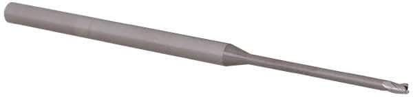 Accupro - 0.06", 0.09" LOC, 1/8" Shank Diam, 2-1/2" OAL, 3 Flute, Solid Carbide Square End Mill - Single End, Uncoated, Spiral Flute, 30° Helix, Centercutting, Right Hand Cut, Right Hand Flute, Series Miniature - USA Tool & Supply