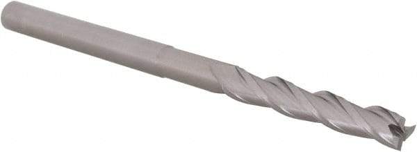 Accupro - 3/16", 1-1/8" LOC, 3/16" Shank Diam, 3" OAL, 3 Flute, Solid Carbide Square End Mill - Single End, Uncoated, Spiral Flute, 30° Helix, Centercutting, Right Hand Cut, Right Hand Flute, Series Miniature - USA Tool & Supply