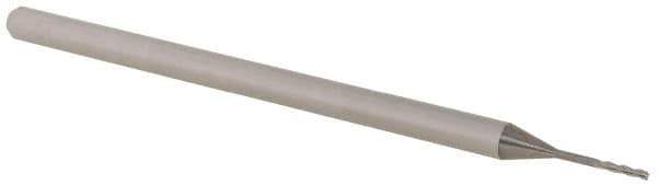 Accupro - 1/32", 0.155" LOC, 1/8" Shank Diam, 2-1/2" OAL, 3 Flute, Solid Carbide Square End Mill - Single End, Uncoated, Spiral Flute, 30° Helix, Centercutting, Right Hand Cut, Right Hand Flute, Series Miniature - USA Tool & Supply