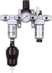 PRO-SOURCE - 1/4" NPT Port Miniature 3 Piece Filter-Regulator-Lubricator FRL Unit - Polycarbonate Bowl, 18 SCFM, 145 Max psi, 6.69" High, Automatic Drain - USA Tool & Supply