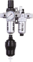 PRO-SOURCE - 1/4" NPT Port Miniature 2 Piece Filter/Regulator-Lubricator FRL Unit - Polycarbonate Bowl, 18 SCFM, 145 Max psi, 6.69" High, Automatic Drain - USA Tool & Supply