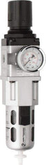 PRO-SOURCE - 1/4" NPT Port Intermediate 1 Piece Filter/Regulator FRL Unit - Polycarbonate Bowl, 63 SCFM, 145 Max psi, 8.66" High, Automatic Drain - USA Tool & Supply