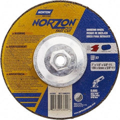 Norton - 7" Wheel Diam, 1/4" Wheel Thickness, Type 27 Depressed Center Wheel - Ceramic, Resinoid Bond, 8,600 Max RPM - USA Tool & Supply