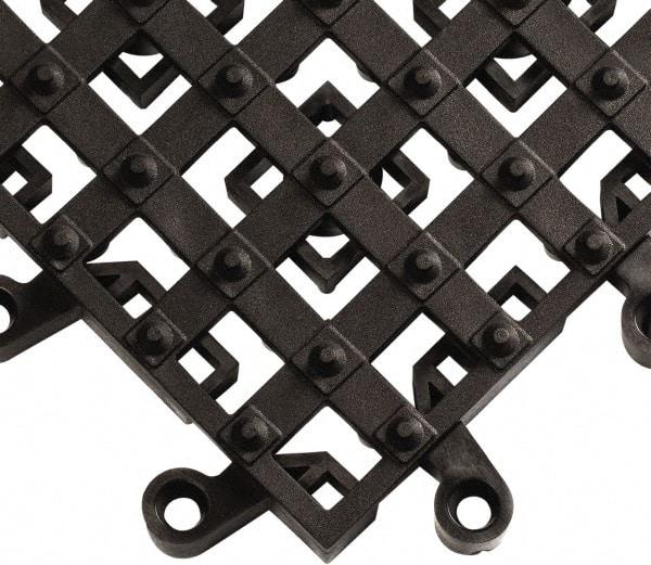 Wearwell - 18" Long x 18" Wide x 7/8" Thick, Anti-Fatigue Modular Matting Open Grid - Male & Female, 4 Interlocking Sides, Black, For Dry & Wet Areas, Series 553 - USA Tool & Supply