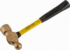 Ampco - 2-3/4 Lb Head Aluminum Bronze Ball Pein Hammer - 14" Fiberglass Handle with Grip, 1-13/16" Face Diam, 14" OAL - USA Tool & Supply