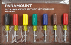 Paramount - 7 Piece 5 to 10mm Nutdriver Set - Hollow Shaft, Ergonomic Handle - USA Tool & Supply