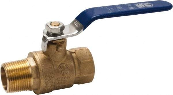 Midwest Control - 3/4" Pipe, Full Port, Brass Full Port Ball Valve - 2 Piece, FNPT x FNPT Ends, Vinyl Coated Metal Handle, 600 WOG, 150 WSP - USA Tool & Supply