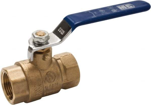 Midwest Control - 1/4" Pipe, Full Port, Brass Full Port Ball Valve - 2 Piece, FNPT x FNPT Ends, Vinyl Coated Metal Handle, 600 WOG, 150 WSP - USA Tool & Supply