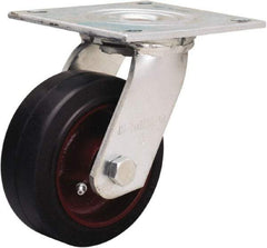 Hamilton - 5" Diam x 2" Wide x 6-1/2" OAH Top Plate Mount Swivel Caster - Rubber Mold on Cast Iron, 350 Lb Capacity, Straight Roller Bearing, 5 x 5-1/2" Plate - USA Tool & Supply