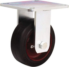 Hamilton - 5" Diam x 2" Wide x 6-1/2" OAH Top Plate Mount Rigid Caster - Rubber Mold on Cast Iron, 350 Lb Capacity, Straight Roller Bearing, 5 x 5-1/2" Plate - USA Tool & Supply