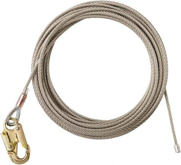 PRO-SAFE - 100' Long, 350 Lb Capacity, 1 Leg Locking Snap Hook Harness Lifeline - 5/16" Diam, Stainless Steel, Locking Snap Hook Anchorage Connection - USA Tool & Supply