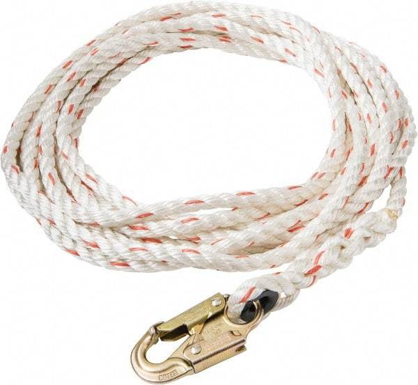 PRO-SAFE - 50' Long, 350 Lb Capacity, 1 Leg Locking Snap Hook Harness Lifeline - 5/8" Diam, Poly-Blend Rope, Locking Snap Hook Anchorage Connection - USA Tool & Supply