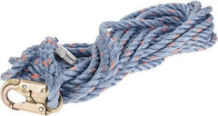 PRO-SAFE - 50' Long, 350 Lb Capacity, 1 Leg Locking Snap Hook Harness Lifeline - 5/8" Diam, Co-Polymer Rope, Locking Snap Hook Anchorage Connection - USA Tool & Supply