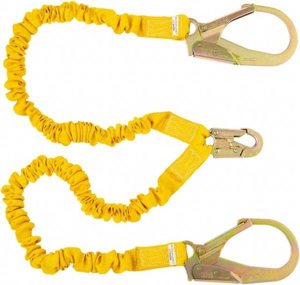 PRO-SAFE - 6' Long, 350 Lb Capacity, 2 Leg Locking Snap Hook Harness Shock Absorbing Lanyard - Polyester Webbing, Locking Rebar Snap Hook Anchorage Connection - USA Tool & Supply