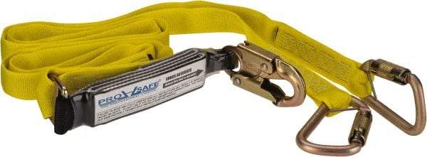 PRO-SAFE - 6' Long, 350 Lb Capacity, 2 Leg Locking Snap Hook Harness Shock Absorbing Lanyard - Polyester Webbing, Locking Snap Hook Anchorage Connection - USA Tool & Supply