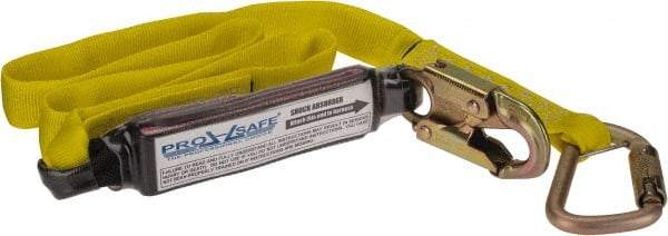 PRO-SAFE - 6' Long, 350 Lb Capacity, 1 Leg Locking Snap Hook Harness Shock Absorbing Lanyard - Polyester Webbing, Locking Snap Hook Anchorage Connection - USA Tool & Supply