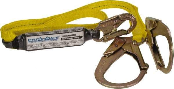 PRO-SAFE - 6' Long, 350 Lb Capacity, 2 Leg Locking Snap Hook Harness Shock Absorbing Lanyard - Polyester Webbing, Locking Rebar Snap Hook Anchorage Connection - USA Tool & Supply