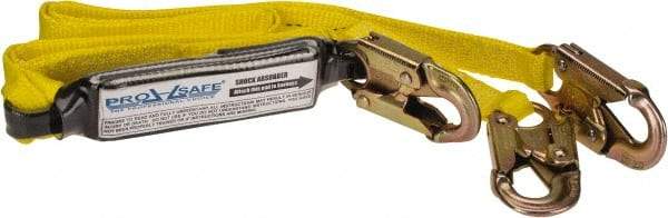 PRO-SAFE - 6' Long, 350 Lb Capacity, 2 Leg Locking Snap Hook Harness Shock Absorbing Lanyard - Polyester Webbing, Locking Snap Hook Anchorage Connection - USA Tool & Supply