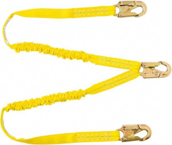 PRO-SAFE - 6' Long, 350 Lb Capacity, 2 Leg Locking Snap Hook Harness Shock Absorbing Lanyard - Polyester Webbing, Locking Snap Hook Anchorage Connection - USA Tool & Supply