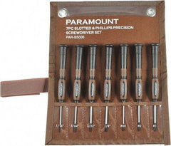 Paramount - 7 Piece Phillips & Slotted Screwdriver Set - Bit Sizes: Philips #00 to #1 - USA Tool & Supply