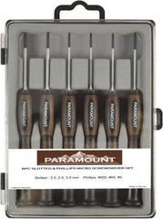 Paramount - 6 Piece Phillips & Slotted Screwdriver Set - Bit Sizes: Philips #000 to #0 - USA Tool & Supply