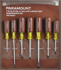 Paramount - 7 Piece Phillips & Slotted Screwdriver Set - Bit Sizes: Philips #0 to #4 - USA Tool & Supply