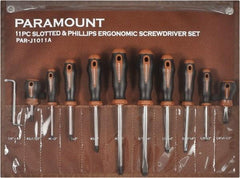 Paramount - 11 Piece Slotted, Phillips, Cabinet & Offset Screwdriver Set - Bit Sizes: Philips #0 to #3 - USA Tool & Supply