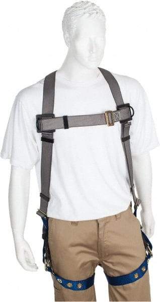 PRO-SAFE - 350 Lb Capacity, Size XXL, Full Body Premium Tongue Buckle Safety Harness - Polyester, Tongue Buckle Leg Strap, Pass-Thru Chest Strap, Gray/Blue - USA Tool & Supply