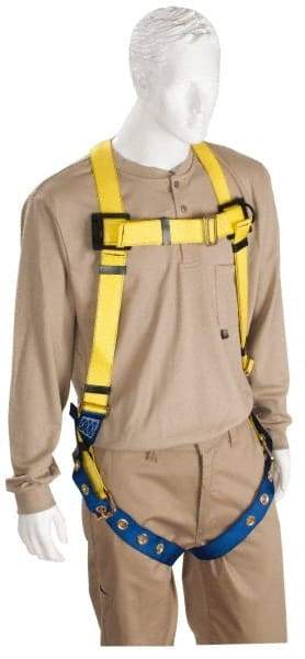 PRO-SAFE - 310 Lb Capacity, Size Universal, Full Body Lightweight Safety Harness - Polyester, Tongue Buckle Leg Strap, Tongue Buckle Chest Strap, Yellow/Blue - USA Tool & Supply