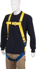 PRO-SAFE - 310 Lb Capacity, Size Universal, Full Body Lightweight Safety Harness - Polyester, Pass-Thru Leg Strap, Pass-Thru Chest Strap, Yellow/Blue - USA Tool & Supply