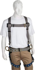 PRO-SAFE - 350 Lb Capacity, Size XXL, Full Body Construction Safety Harness - Polyester, Side D-Ring, Tongue Buckle Leg Strap, Pass-Thru Chest Strap, Gray/Blue - USA Tool & Supply