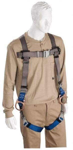 PRO-SAFE - 350 Lb Capacity, Size XXL, Full Body Quick Connect Back D-Ring Safety Harness - Polyester, Side D-Ring, Quick Connect Leg Strap, Quick Connect Chest Strap, Gray/Blue - USA Tool & Supply