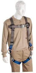 PRO-SAFE - 350 Lb Capacity, Size XXL, Full Body Quick Connect Back D-Ring Safety Harness - Polyester, Side D-Ring, Quick Connect Leg Strap, Quick Connect Chest Strap, Gray/Blue - USA Tool & Supply