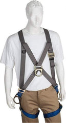 PRO-SAFE - 350 Lb Capacity, Size XXL, Full Body Cross-Over Safety Harness - Polyester, Front D-Ring, Side D-Ring, Pass-Thru Leg Strap, Pass-Thru Chest Strap, Gray/Blue - USA Tool & Supply