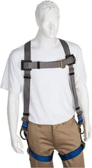 PRO-SAFE - 350 Lb Capacity, Size XL, Full Body Back D-Ring Safety Harness - Polyester, Side D-Ring, Pass-Thru Leg Strap, Pass-Thru Chest Strap, Gray/Blue - USA Tool & Supply