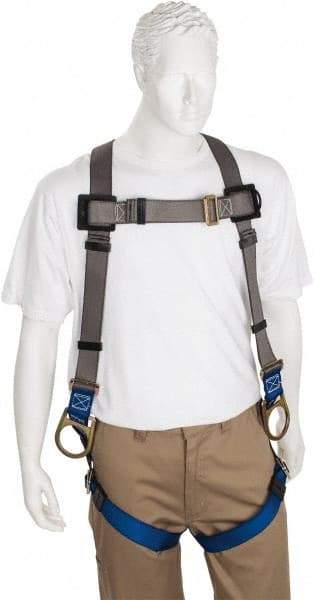 PRO-SAFE - 350 Lb Capacity, Size Universal, Full Body Back D-Ring Safety Harness - Polyester, Side D-Ring, Pass-Thru Leg Strap, Pass-Thru Chest Strap, Gray/Blue - USA Tool & Supply