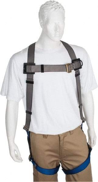 PRO-SAFE - 350 Lb Capacity, Size XL, Full Body Premium Quick Connect Safety Harness - Polyester, Pass-Thru Leg Strap, Pass-Thru Chest Strap, Gray/Blue - USA Tool & Supply