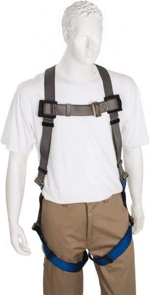 PRO-SAFE - 350 Lb Capacity, Size Universal, Full Body Premium Quick Connect Safety Harness - Polyester, Pass-Thru Leg Strap, Pass-Thru Chest Strap, Gray/Blue - USA Tool & Supply